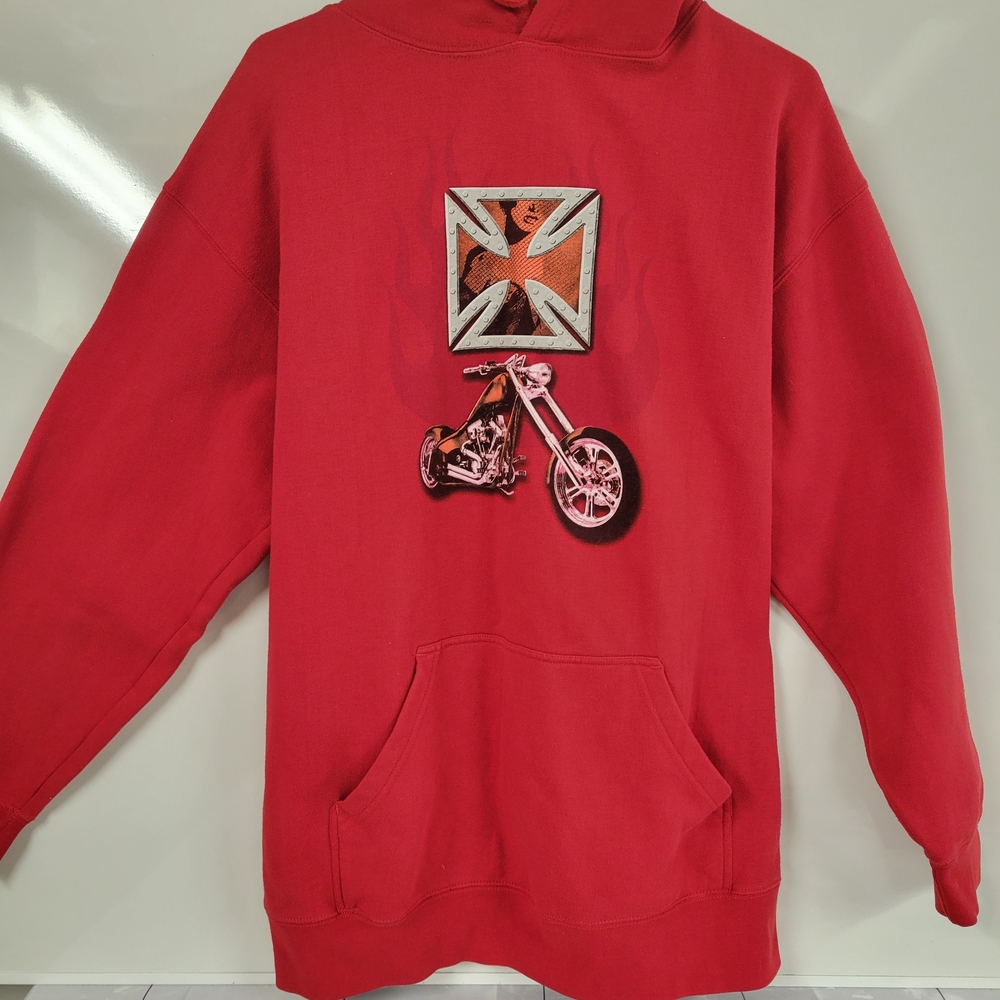 Y2K Mecca Jeans RARE Hoodie West Coast Choppers Biker Red Pullover Men's Large